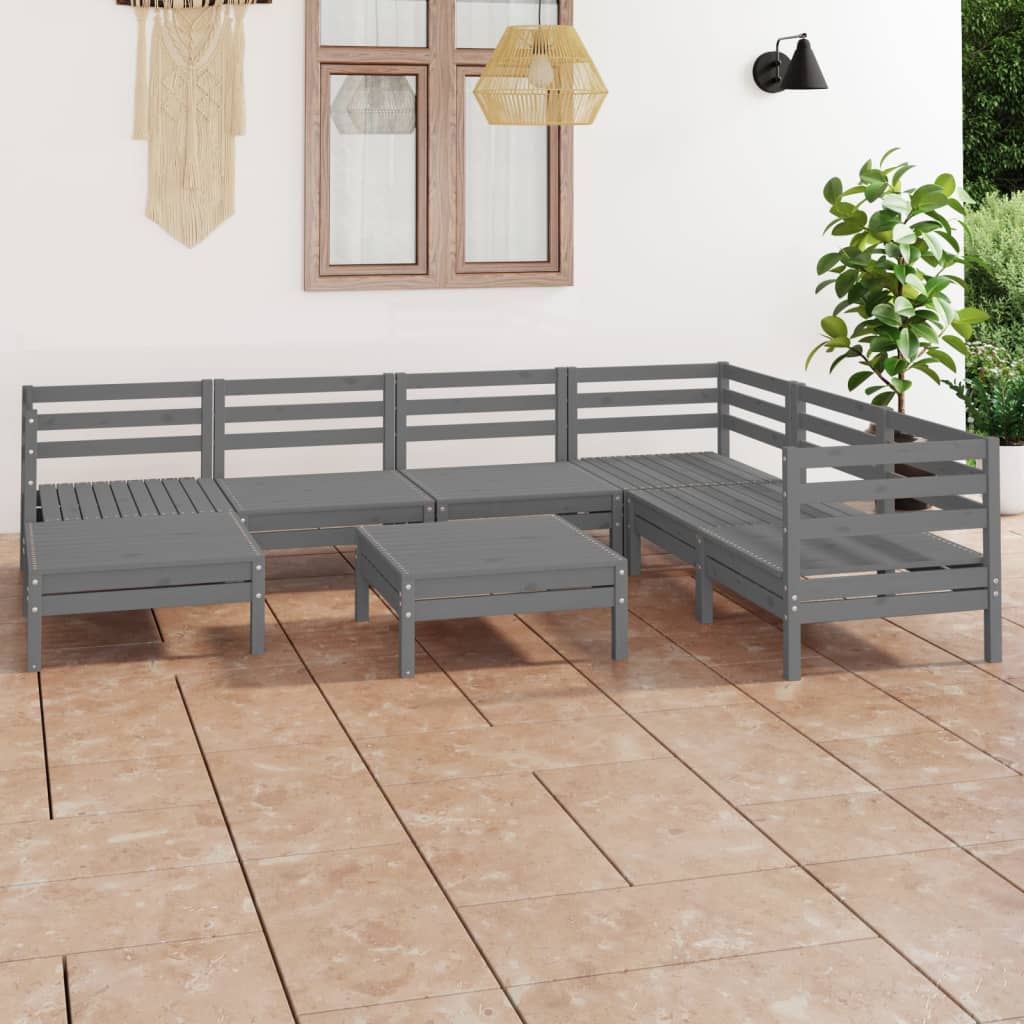 Juego De Muebles De Jardín 8 Piezas Madera Maciza De Pino Gris / Vetonek_1