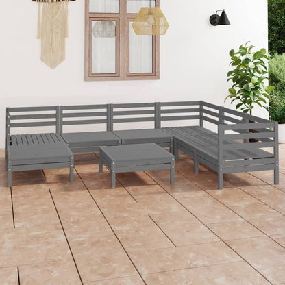 Juego De Muebles De Jardín 8 Piezas Madera Maciza De Pino Gris / Vetonek_1