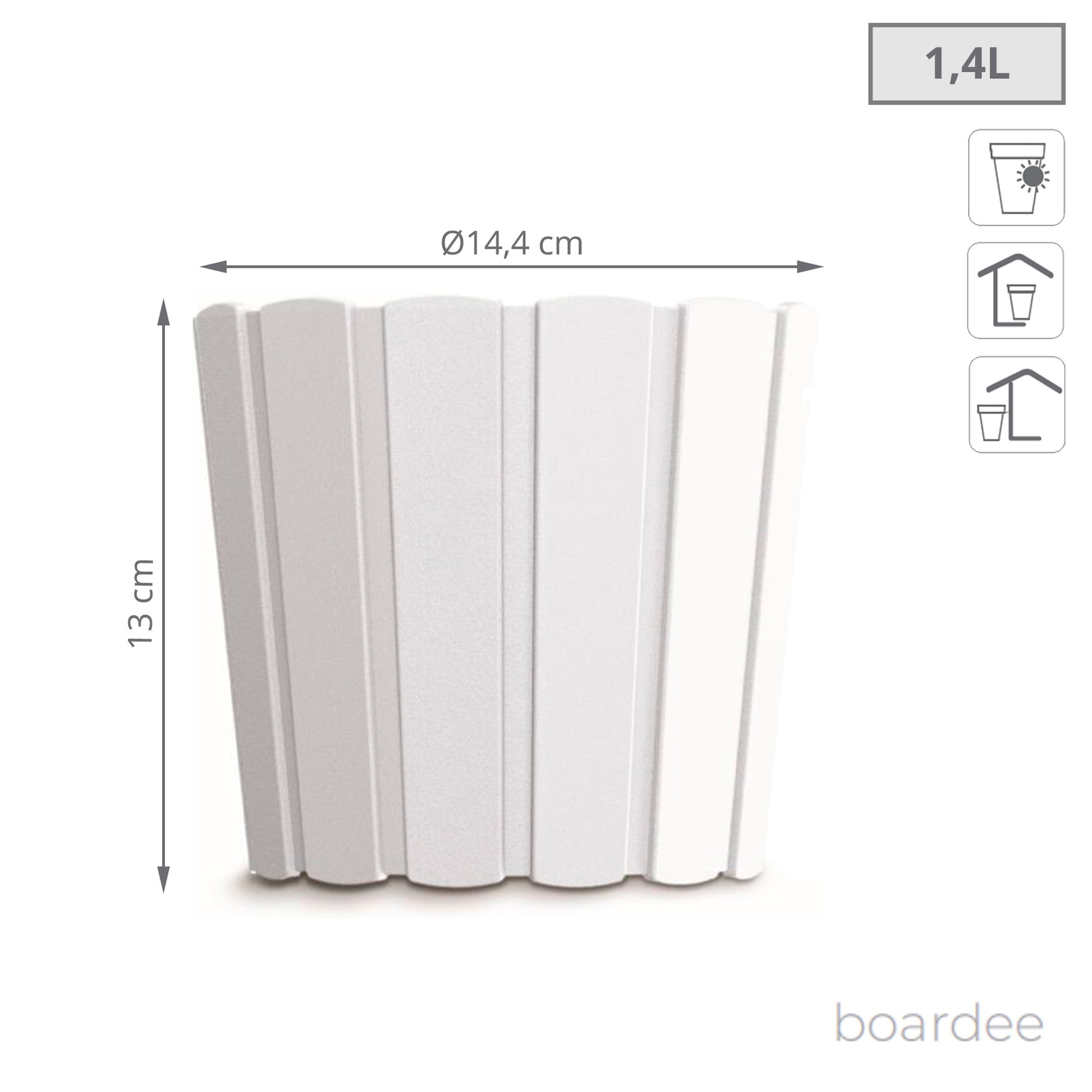 Maceta Boardee Basic 1,4l., Dimensiones (mm) 144x144x130, Color Blanco_2