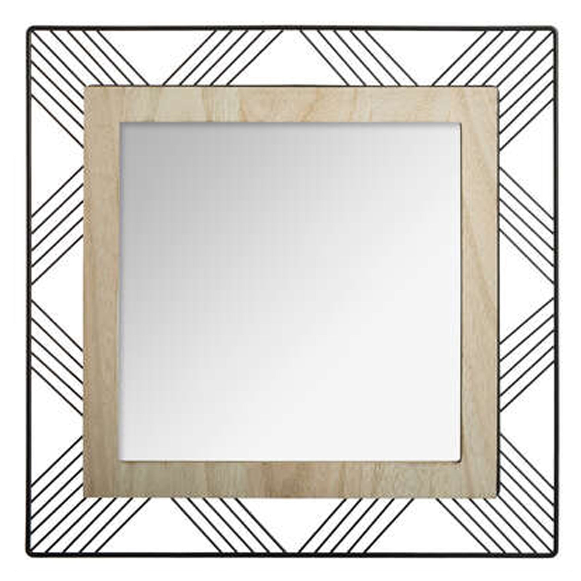 Wellhome Espejo Cuadrado Metal Y Madera 45,5x2x45,5cm