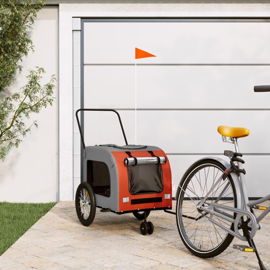Vidaxl Remolque De Bicicleta Mascotas Hierro Tela Oxford Naranja Gris_1