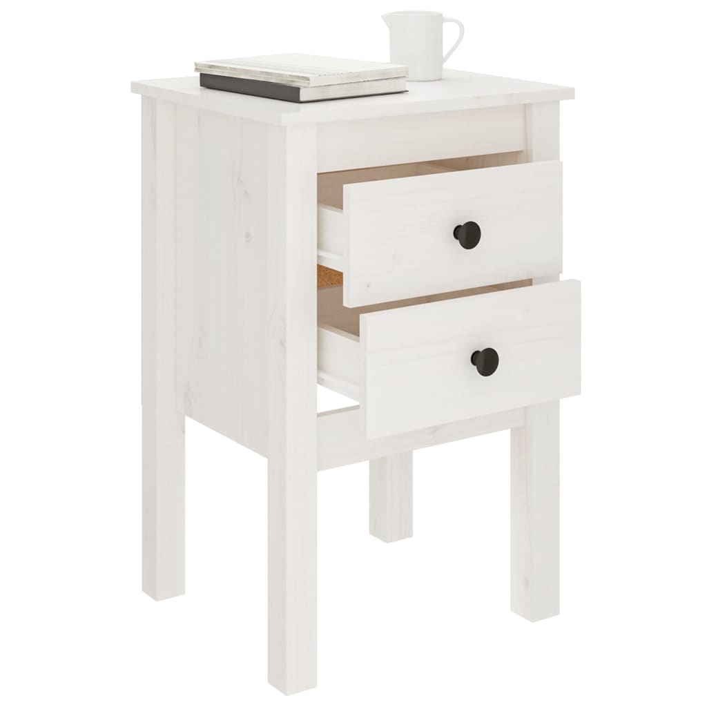 Mesitas De Noche 2 Uds Madera Maciza Pino Blanco 40x35x61,5 Cm_2