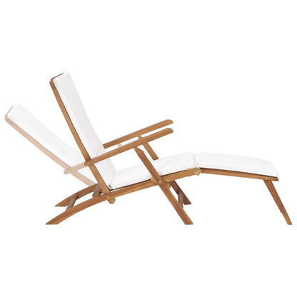 Vidaxl Tumbona Con Cojín Blanco Crema Madera Maciza De Teca_1