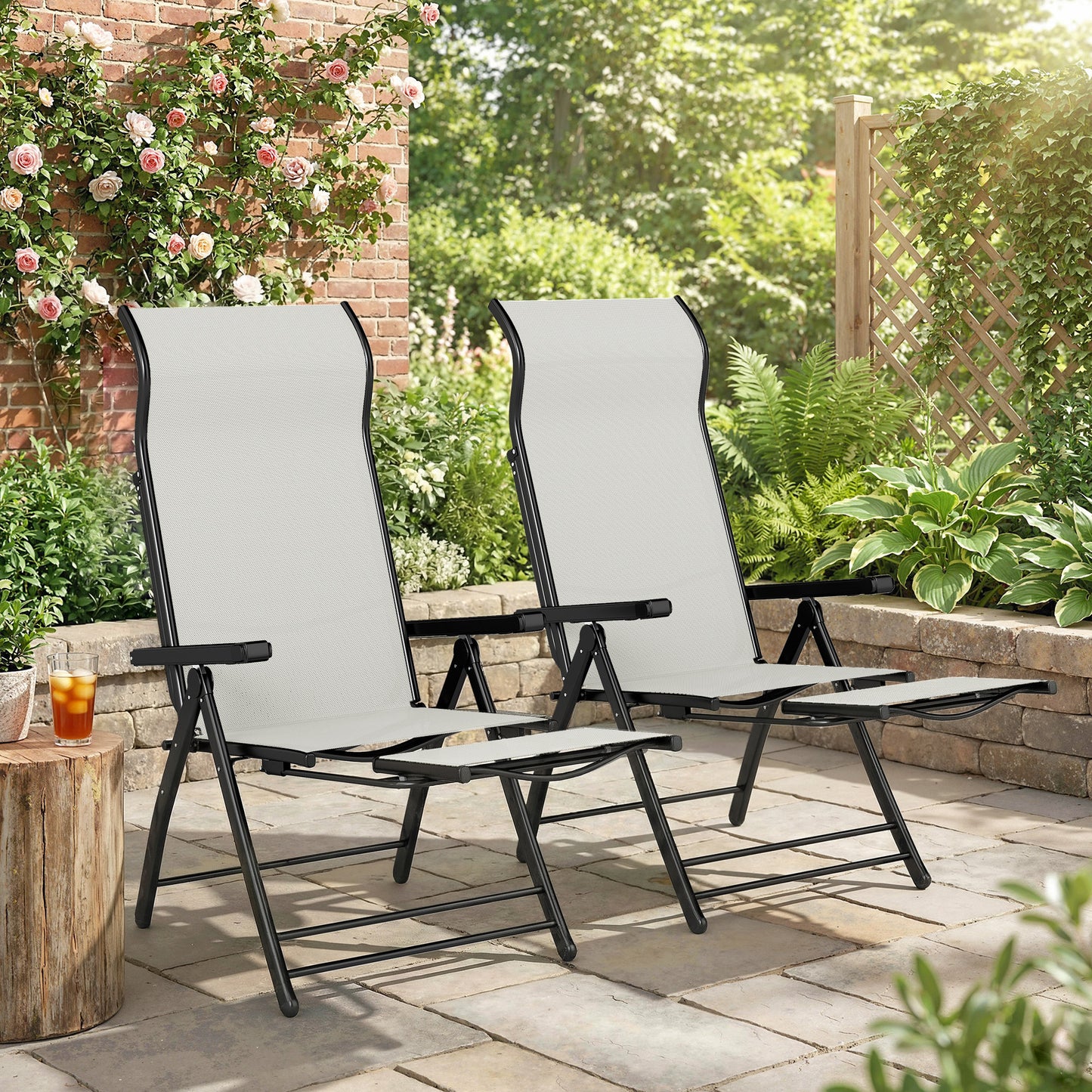 Outsunny Pack De 2 Sillas Plegables Reclinables Con Respaldo Alto Ajustable Gris_1