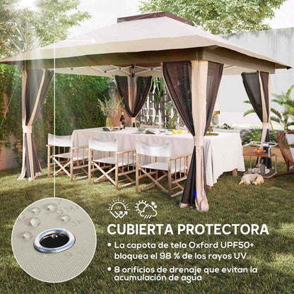 Outsunny Carpa Plegable 3,6x3,6 M Con 4 Paredes Laterales De Malla Anti-uv Beige_5