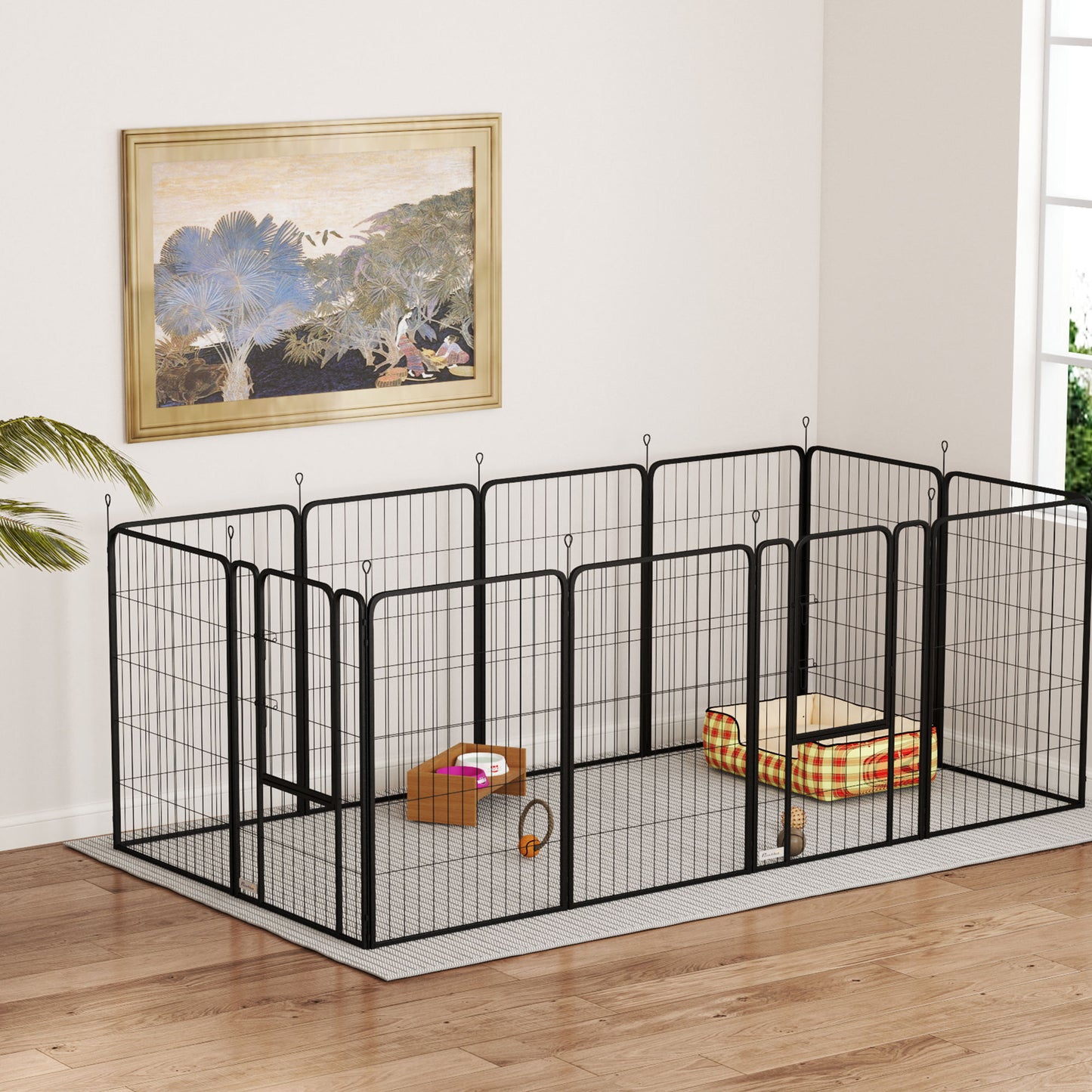 Pawhut Parque Para Perros De 12 Paneles De 100 Cm De Altura Con Puertas Negro_3