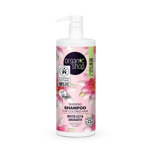 Champú brillo para cabello teñido nenúfar y amaranto Organic Shop 1000 ml