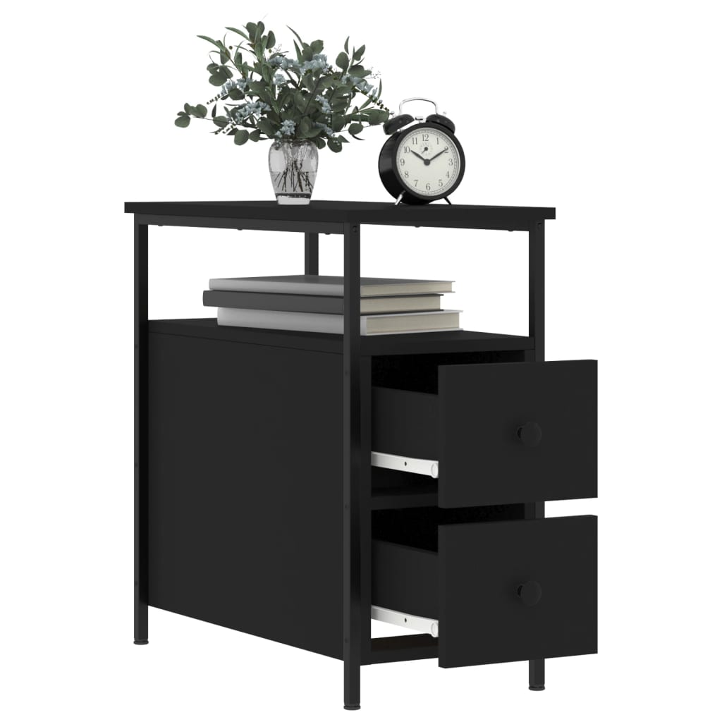 Mesita De Noche Madera De Ingeniería Negro 30x60x60 Cm_2