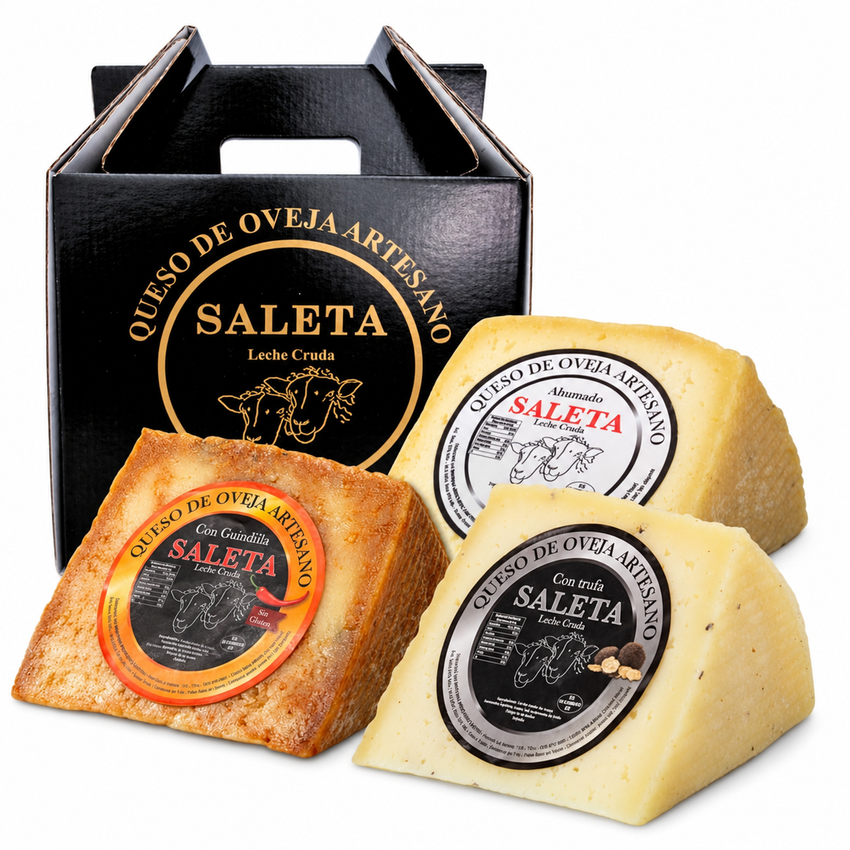 Cesta Quesos Gourmet Regalo | Queso De Oveja | 3 Cuñas De Queso Con Trufa, Con Guindilla Y Ahumado | Surtido De Quesos_0
