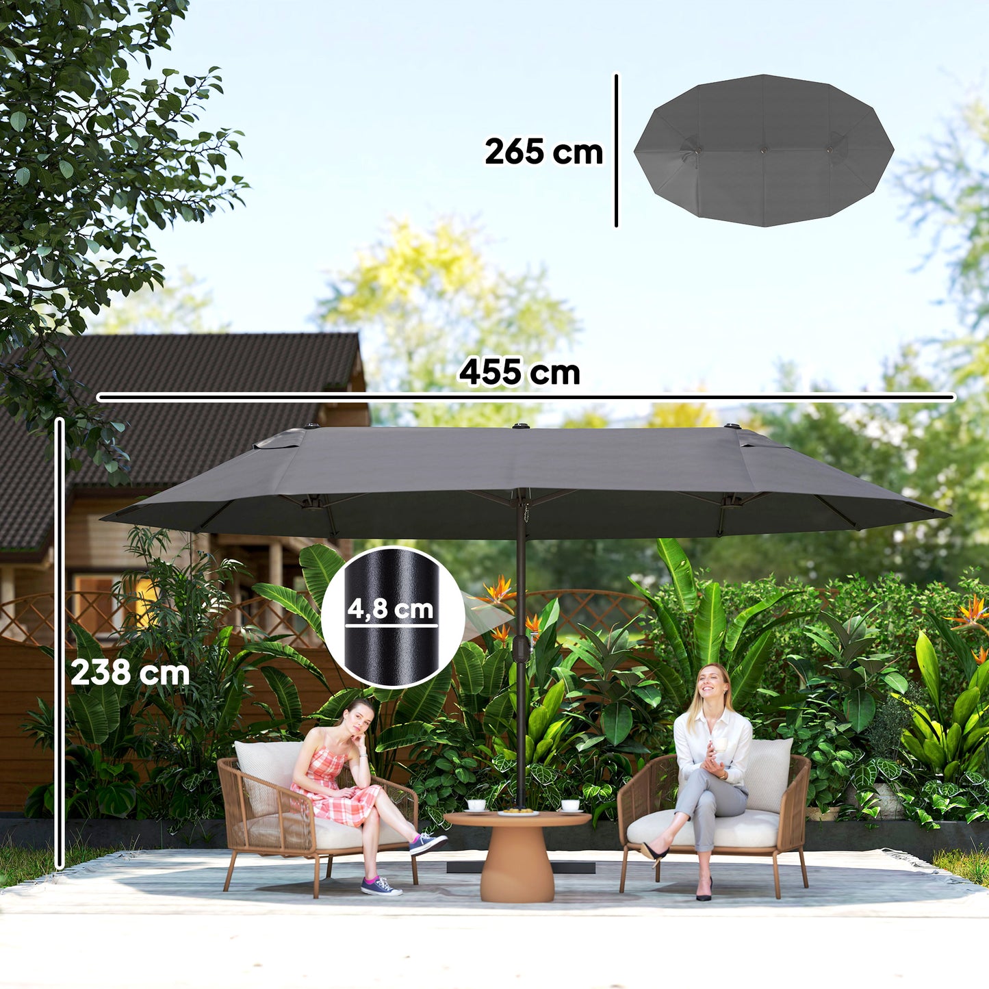 Outsunny Sombrilla Doble 4,6x2,7 M Con Manivela Resistente Al Agua Gris_2