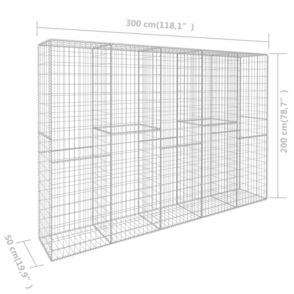 Muro De Gaviones Con Cubierta Acero Galvanizado 300x50x200 Cm / Vetonek_3