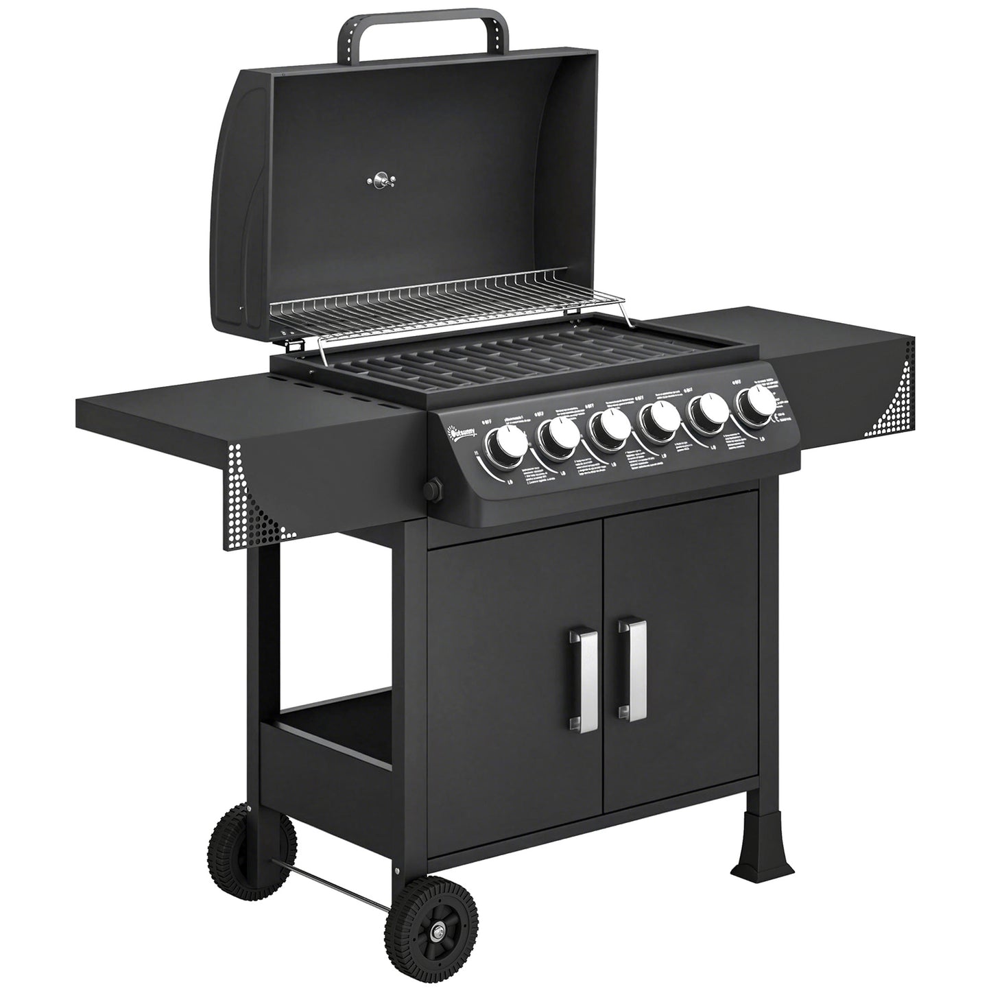 Outsunny Barbacoa De Gas Con 6 Quemadores 15 Kw Termómetro Y Mesas Laterales_0