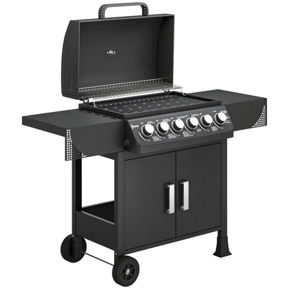 Outsunny Barbacoa De Gas Con 6 Quemadores 15 Kw Termómetro Y Mesas Laterales_0