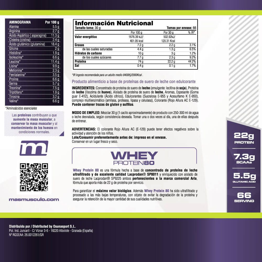 Whey Protein80 - 2 Kg - Fresa Banana - Aumenta La Masa Muscular - Masmusculo_4
