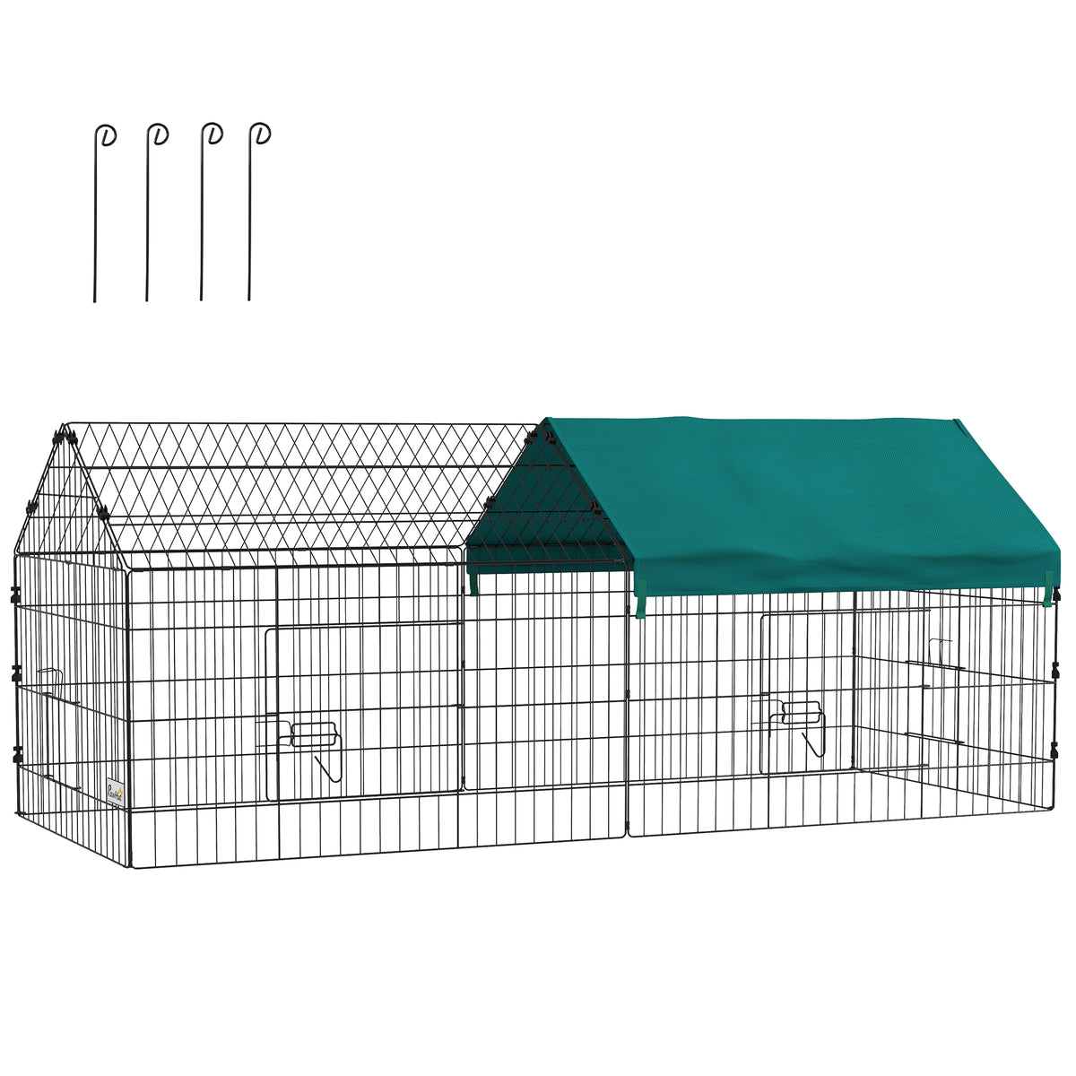 Pawhut Jaula Para Animales Pequeños De Acero Con Puertas 185x75x75 Cm Verde_0