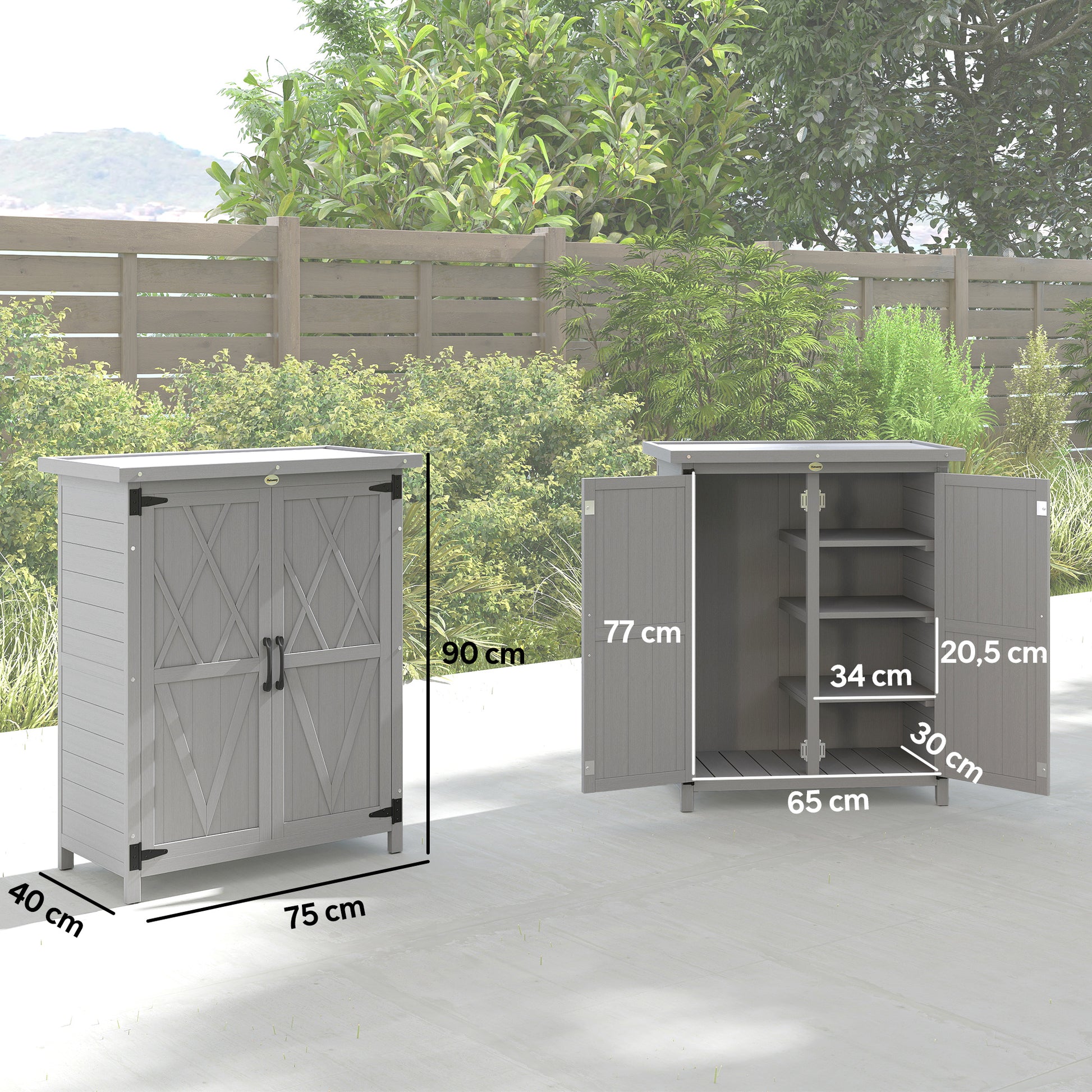 Outsunny Caseta De Jardín De Madera 75x40x90 Cm Con 4 Estantes 2 Puertas Gris_2