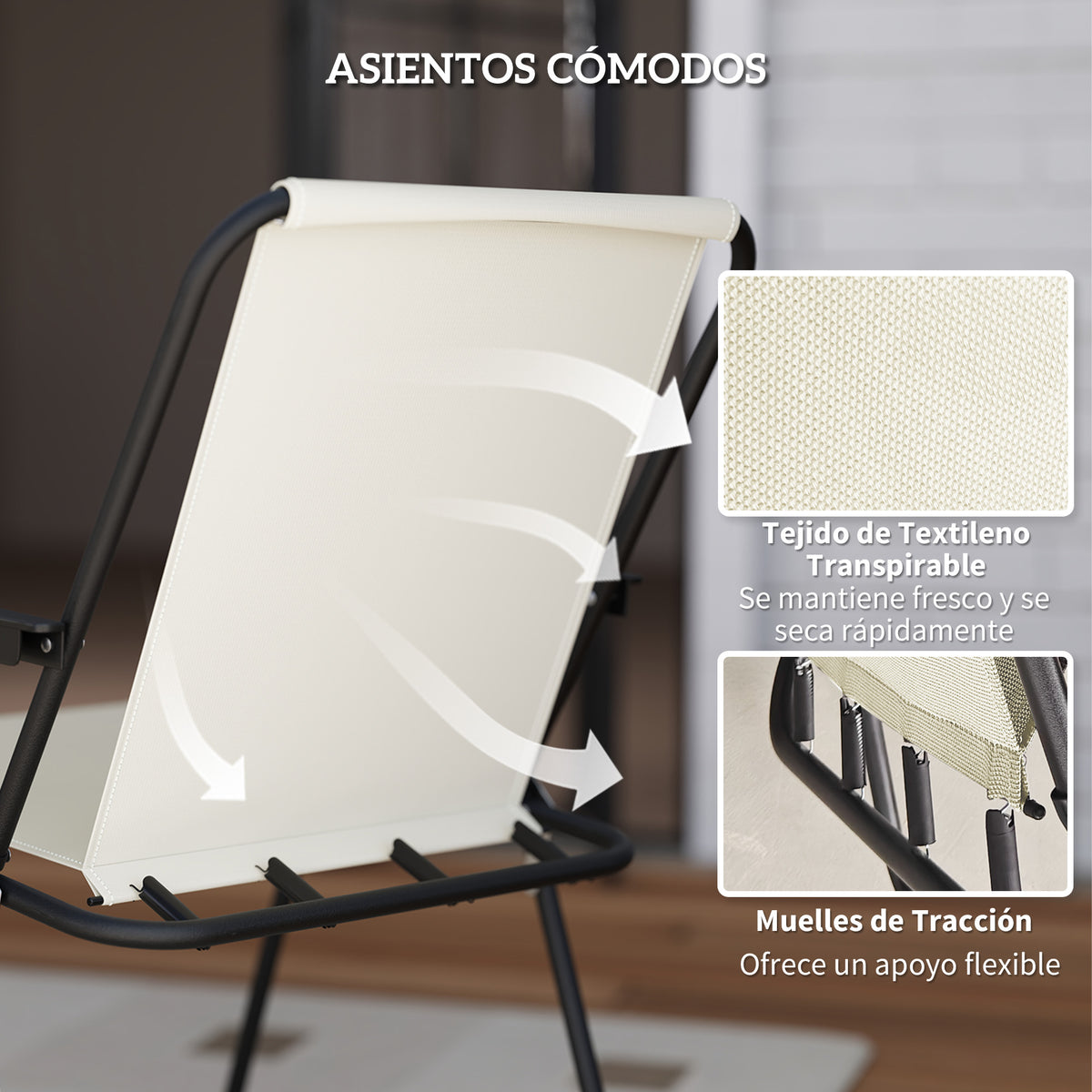 Conjunto De Jardín Outsunny Acero, Textilene Crema 80x80x70 Cm_5