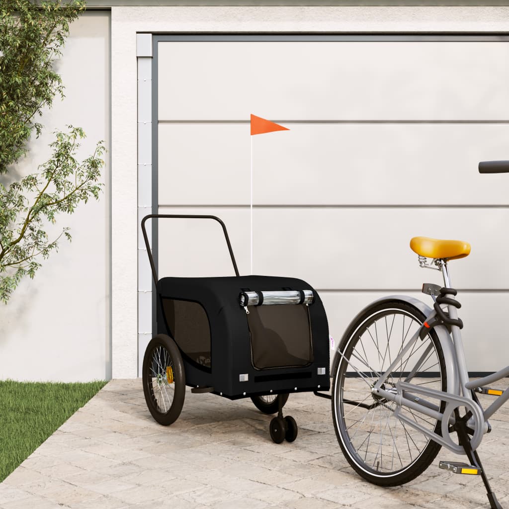Remolque De Bicicleta Mascotas Hierro Tela Oxford Negro_1