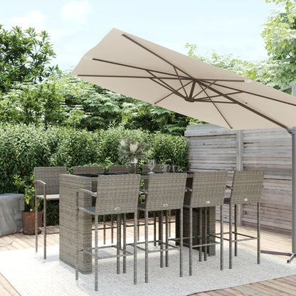 Vidaxl Mesa Y Taburetes Altos Jardín 9 Piezas Ratán Sintético Gris_1