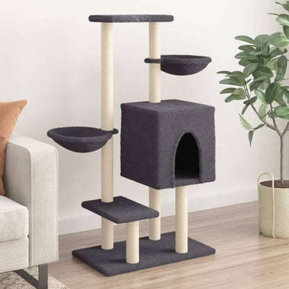 Vidaxl Rascador Para Gatos Con Postes De Sisal Gris Oscuro 117 Cm_1