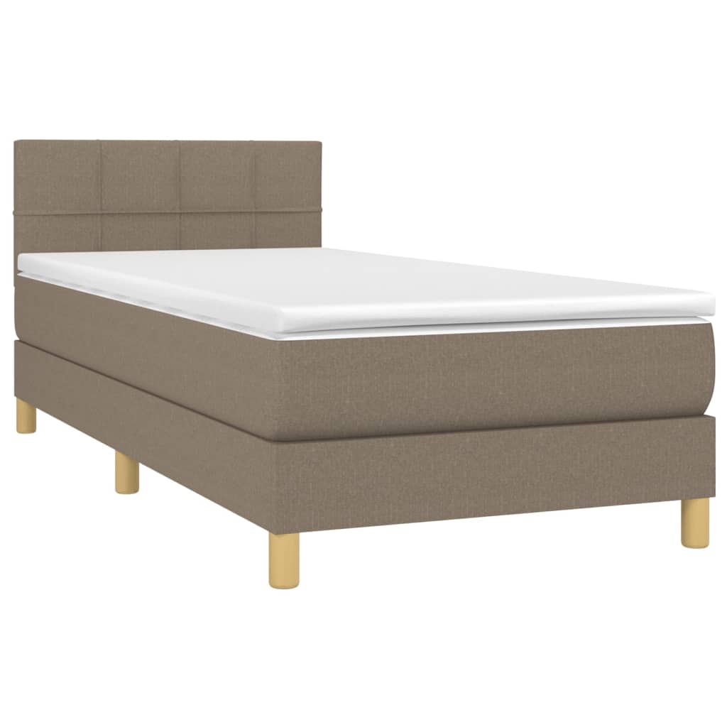 Cama Box Spring Con Colchón Led Tela Gris Taupe 100x200 Cm / Vetonek_3