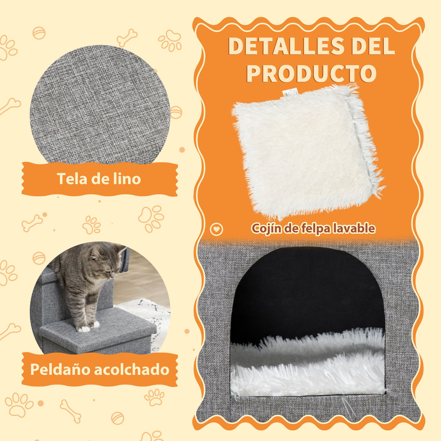Pawhut Escalera Para Perros 3 Peldaños Tapas 3 Cajas Almacenaje 73,5x33x40,5 Cm_5