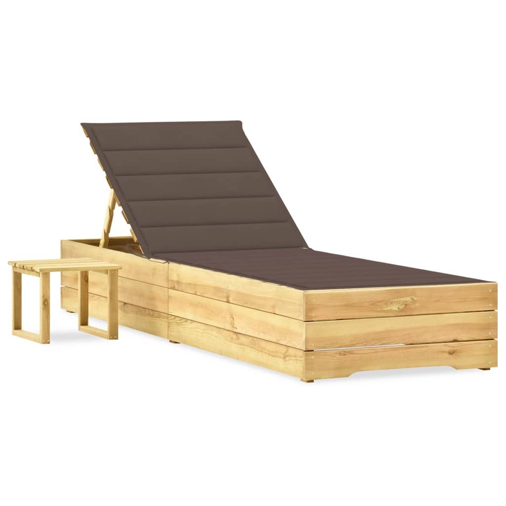 Tumbona De Jardín Con Mesa Y Cojín De Madera De Pino Impregnada_0