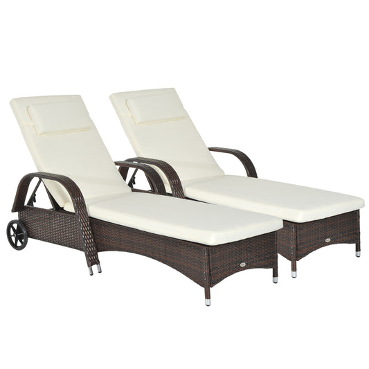 Outsunny Conjunto De 2 Tumbonas De Ratán Jardín Con Respaldo Ajustable Cojines_0