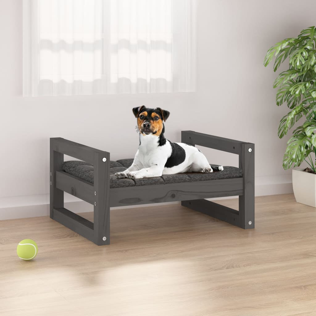 Vidaxl Cama Para Perros Madera Maciza De Pino Gris 55,5x45,5x28 Cm_1
