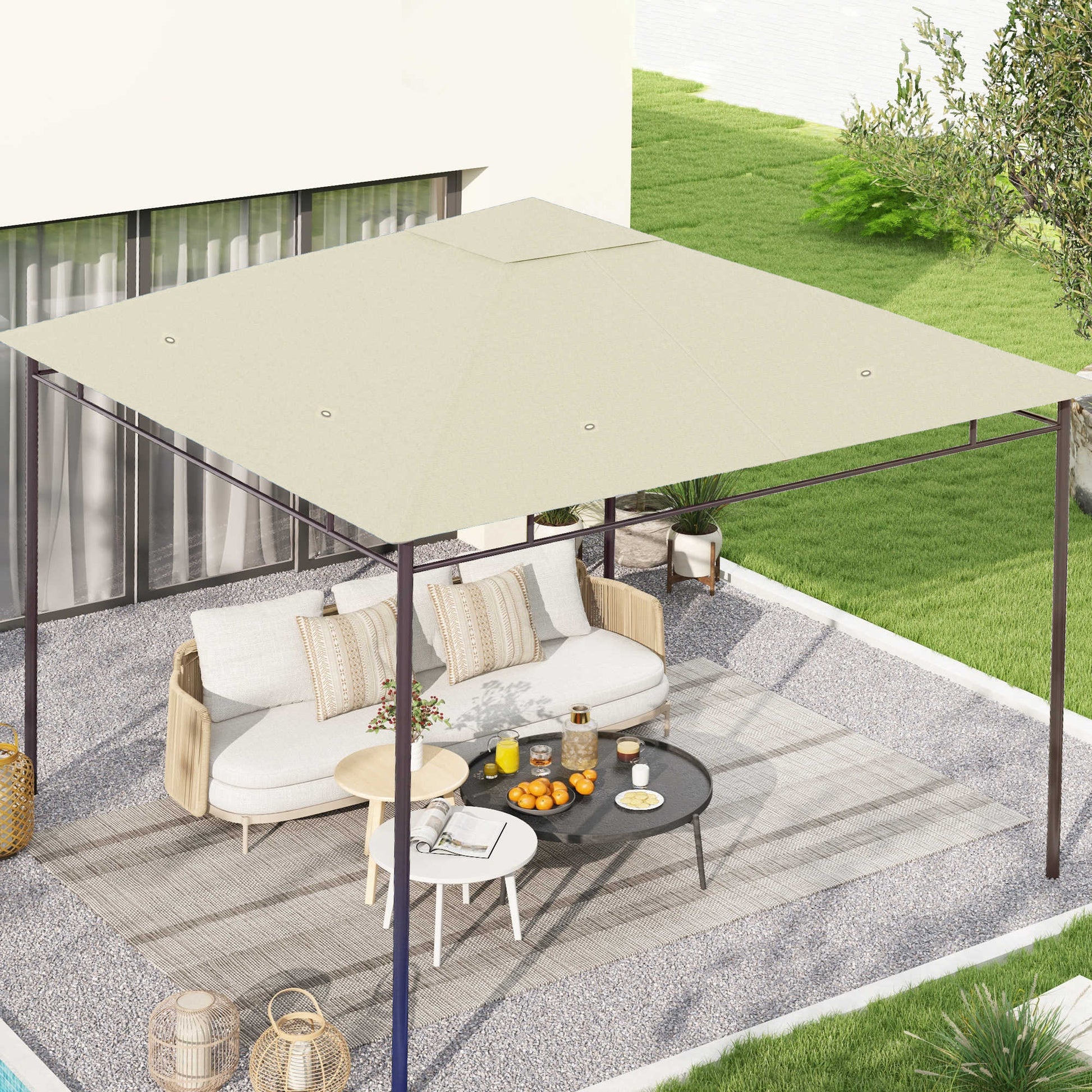 Outsunny Techo De Repuesto Para Cenador 3x3 M Con Orificios Anti-uv Crema_1