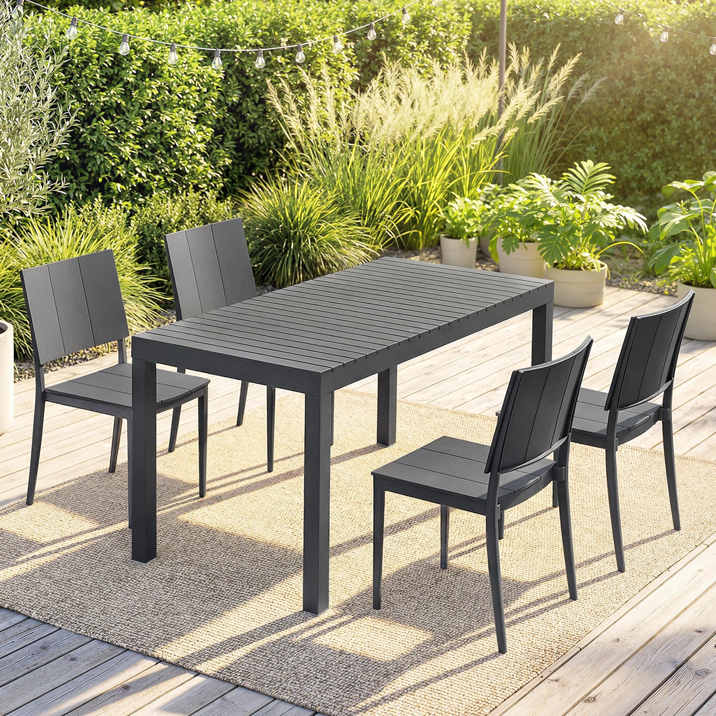 Outsunny Conjunto De Mesa Y Sillas Jardín De 5 Piezas Con Sillas Apilables Gris_1