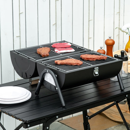 Outsunny Barbacoa De Carbón Portátil Con 2 Parrillas Asa Cierre 42x26x42cm Negro_1