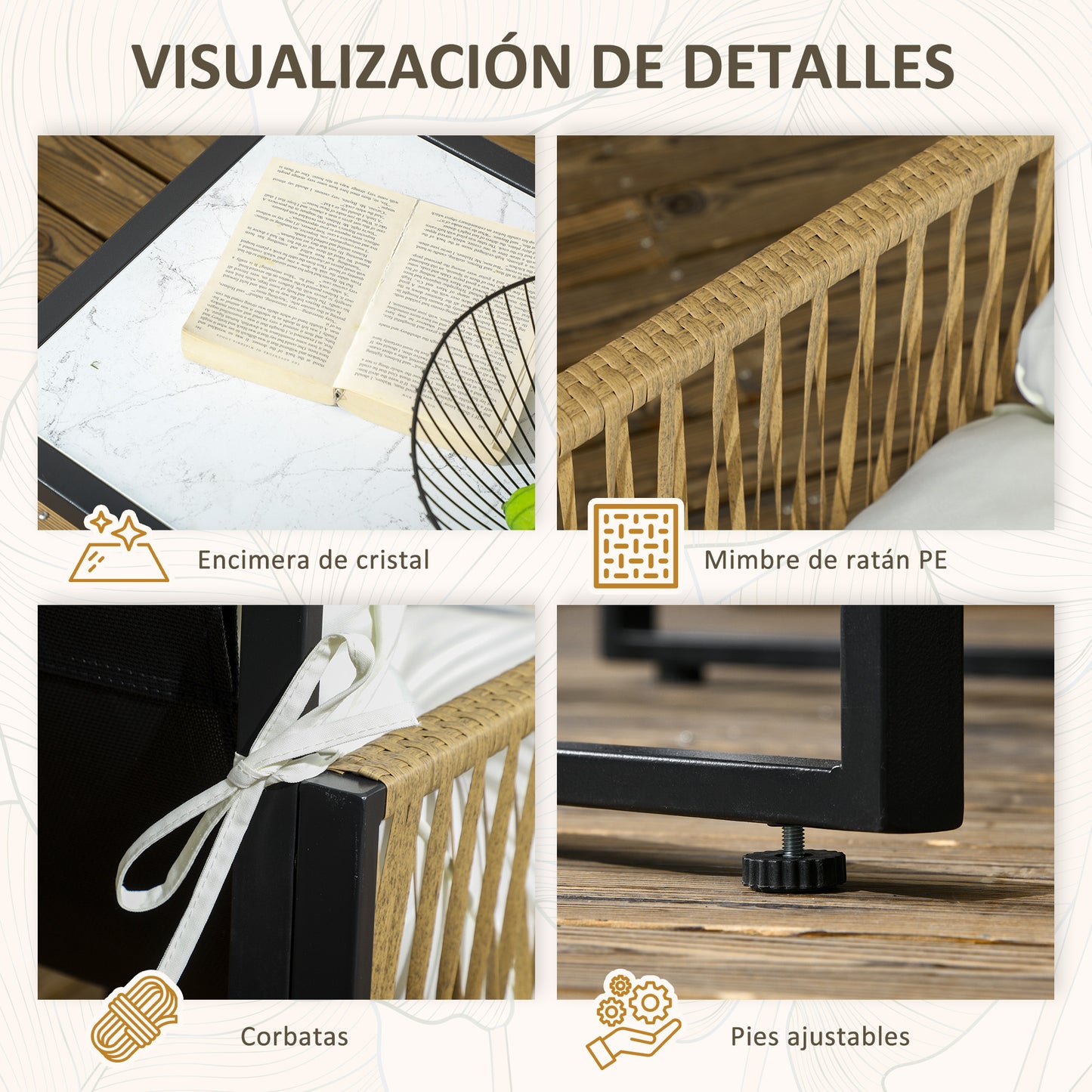 Outsunny Conjunto De Jardín Exterior De Ratán Sintético De 4 Piezas Crema_5