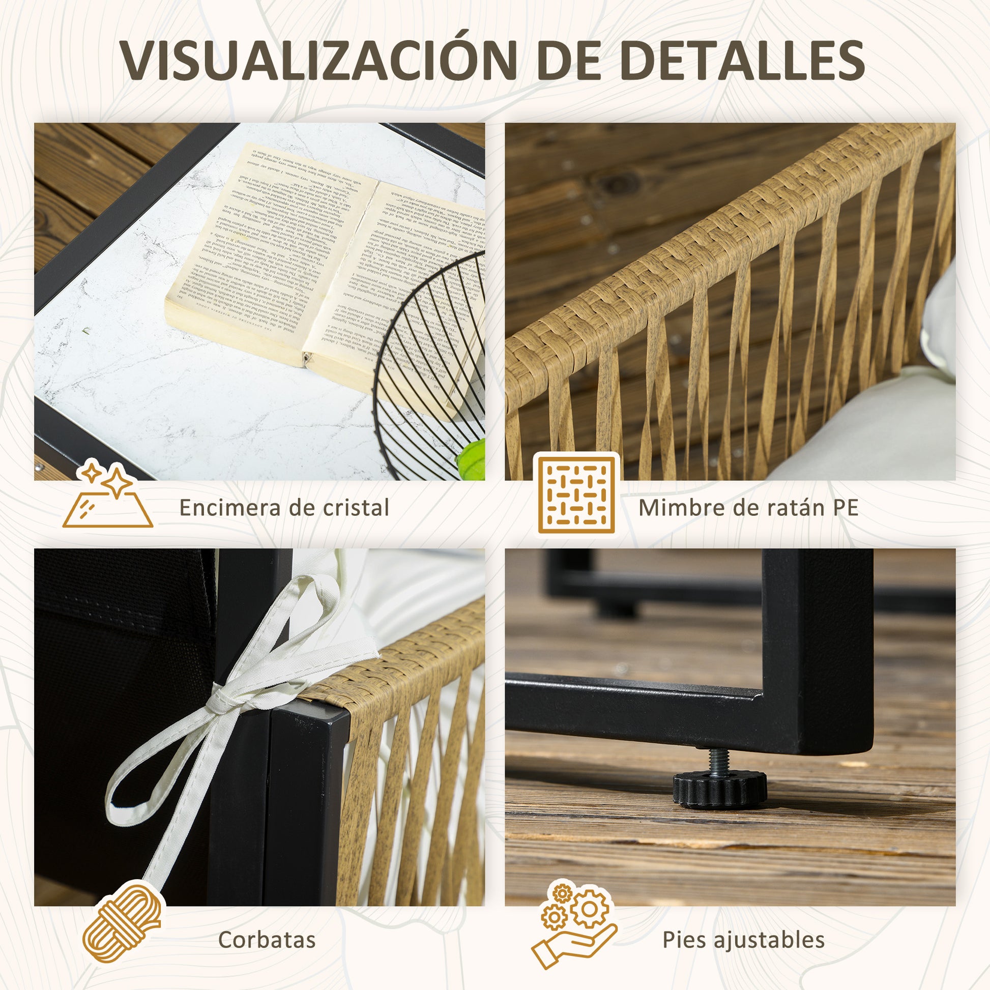 Outsunny Conjunto De Jardín Exterior De Ratán Sintético De 4 Piezas Crema_5