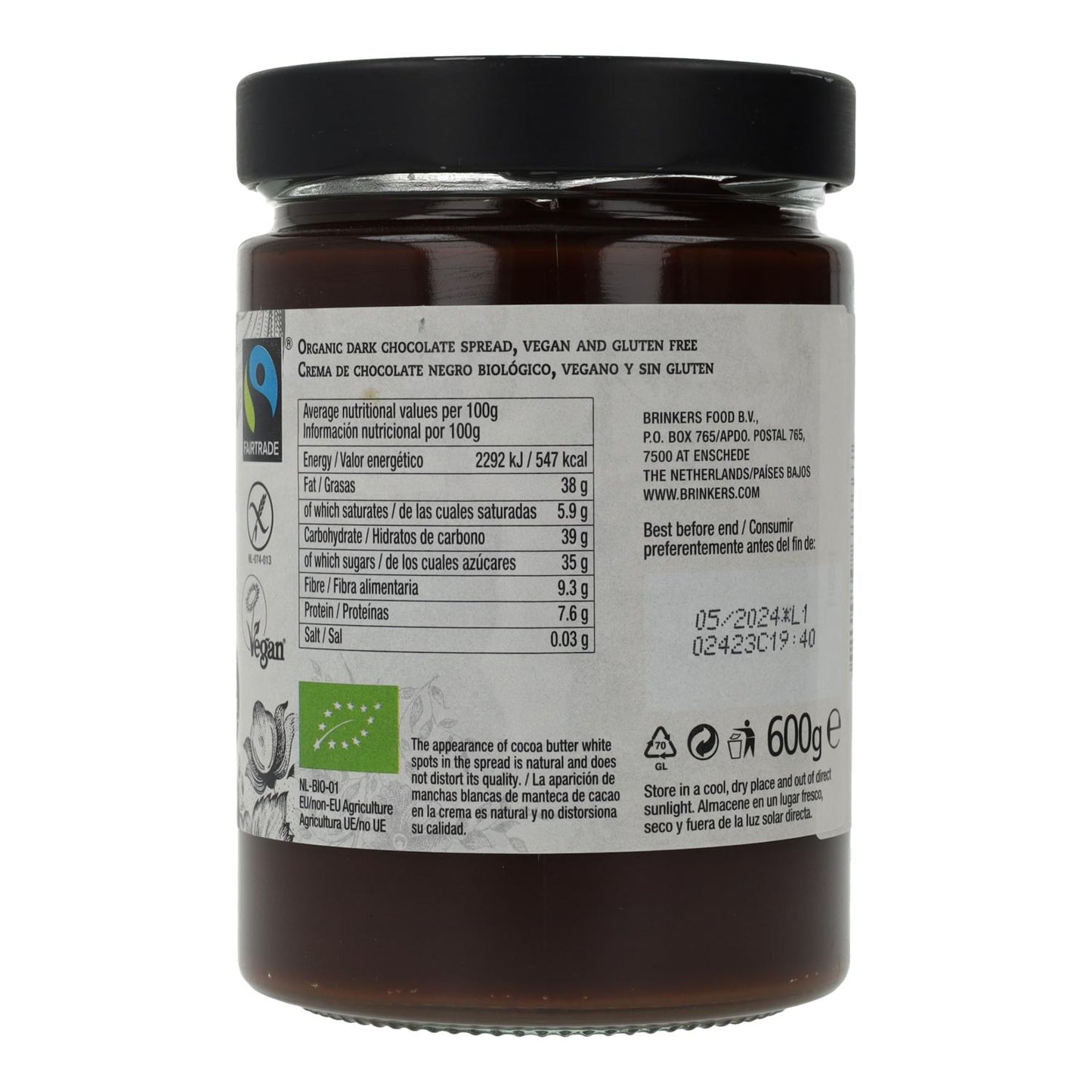 Crema de Chocolate Negro Vegano Sin Gluten La Vida Vegan, 270 g 270 g