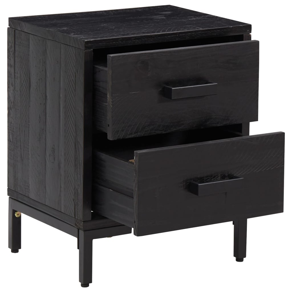 Mesita De Noche Madera Maciza De Pino Negro 36x30x45 Cm_2