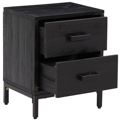 Mesita De Noche Madera Maciza De Pino Negro 36x30x45 Cm_2