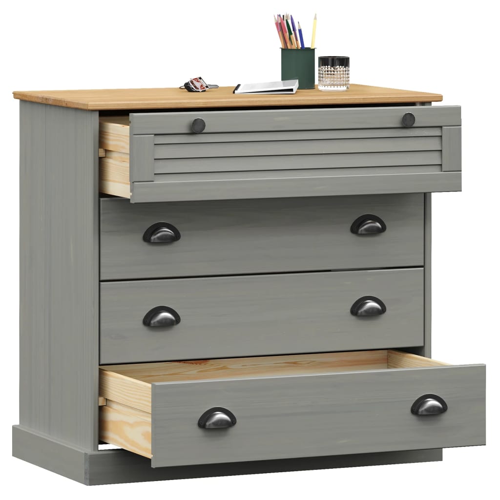 Cómoda Vigo Madera Maciza Pino Gris 80x40x76 Cm_2