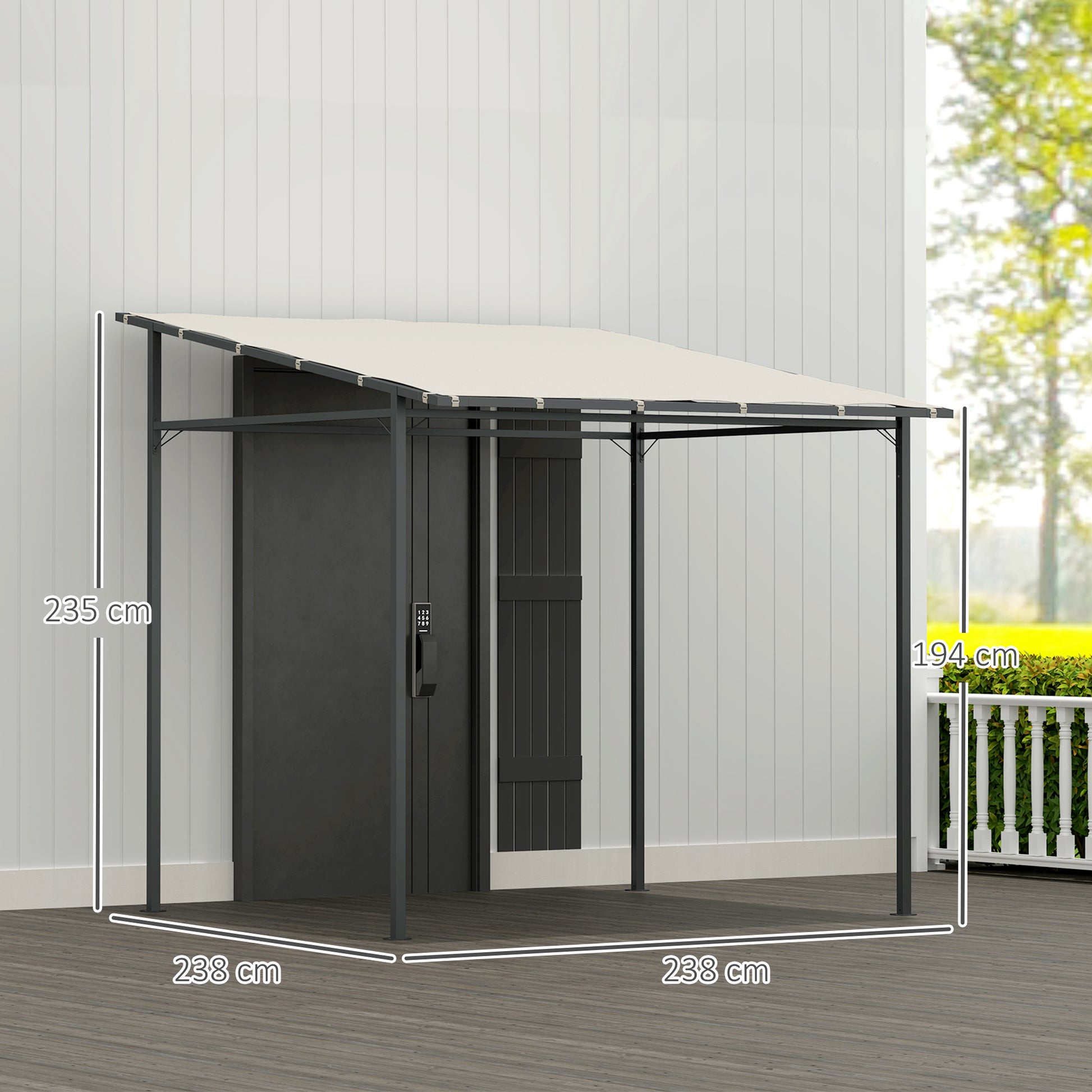 Outsunny Pérgola De Pared 2,4x2,4 M Con Techo Inclinado Protección Uv 30+ Crema_2