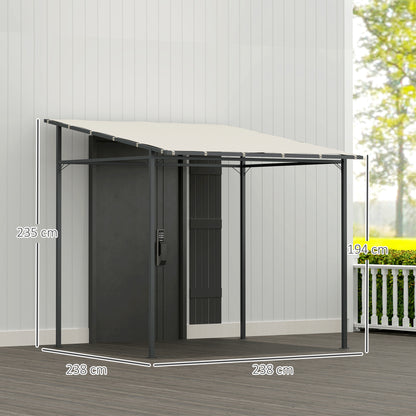 Outsunny Pérgola De Pared 2,4x2,4 M Con Techo Inclinado Protección Uv 30+ Crema_2