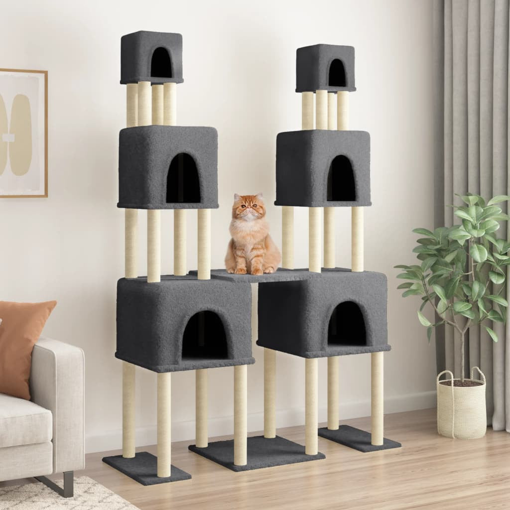 Vidaxl Rascador Para Gatos Con Postes De Sisal Gris Oscuro 199 Cm_1