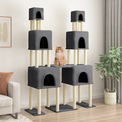 Vidaxl Rascador Para Gatos Con Postes De Sisal Gris Oscuro 199 Cm_1