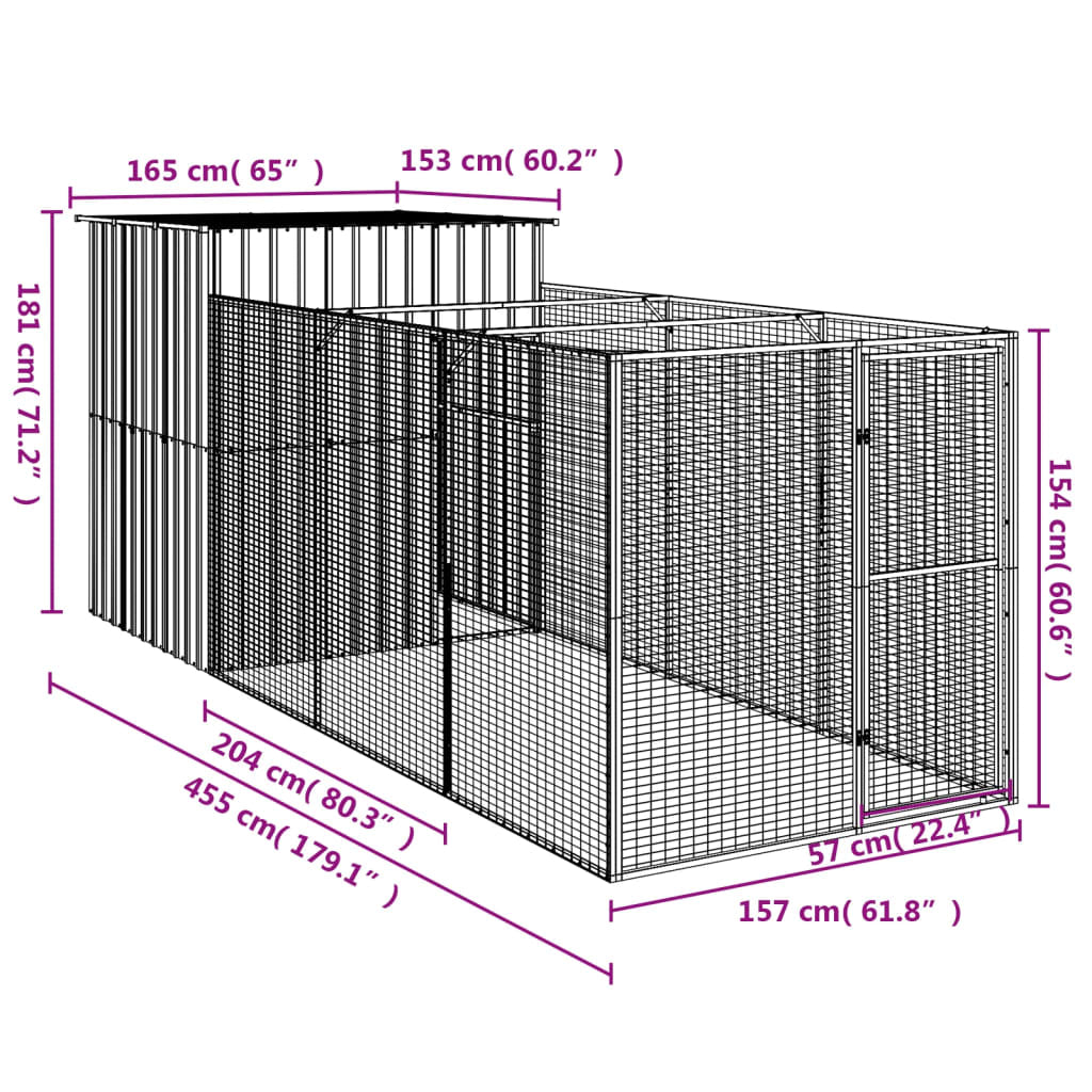 Vidaxl Caseta Perros Corral Acero Galvanizado Gris Claro 165x455x181cm_2