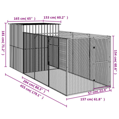 Vidaxl Caseta De Perros Con Corral Acero Galvanizado 165x455x181 Cm_2