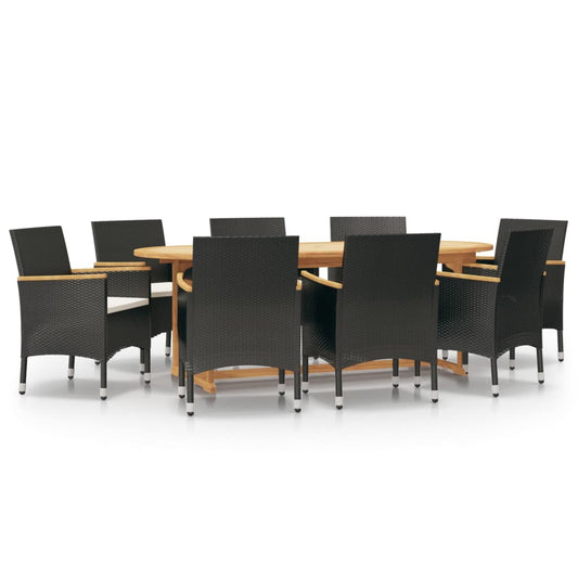 Juego De Comedor De Jardín 9 Piezas Con Cojines Negro / Vetonek_0