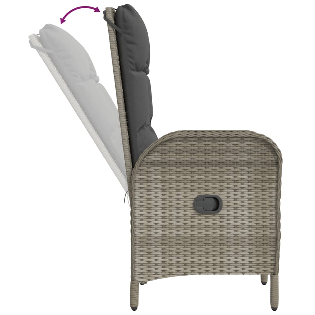 Vidaxl Set De Muebles De Jardín 3 Pzas Y Cojines Ratán Sintético Gris_5