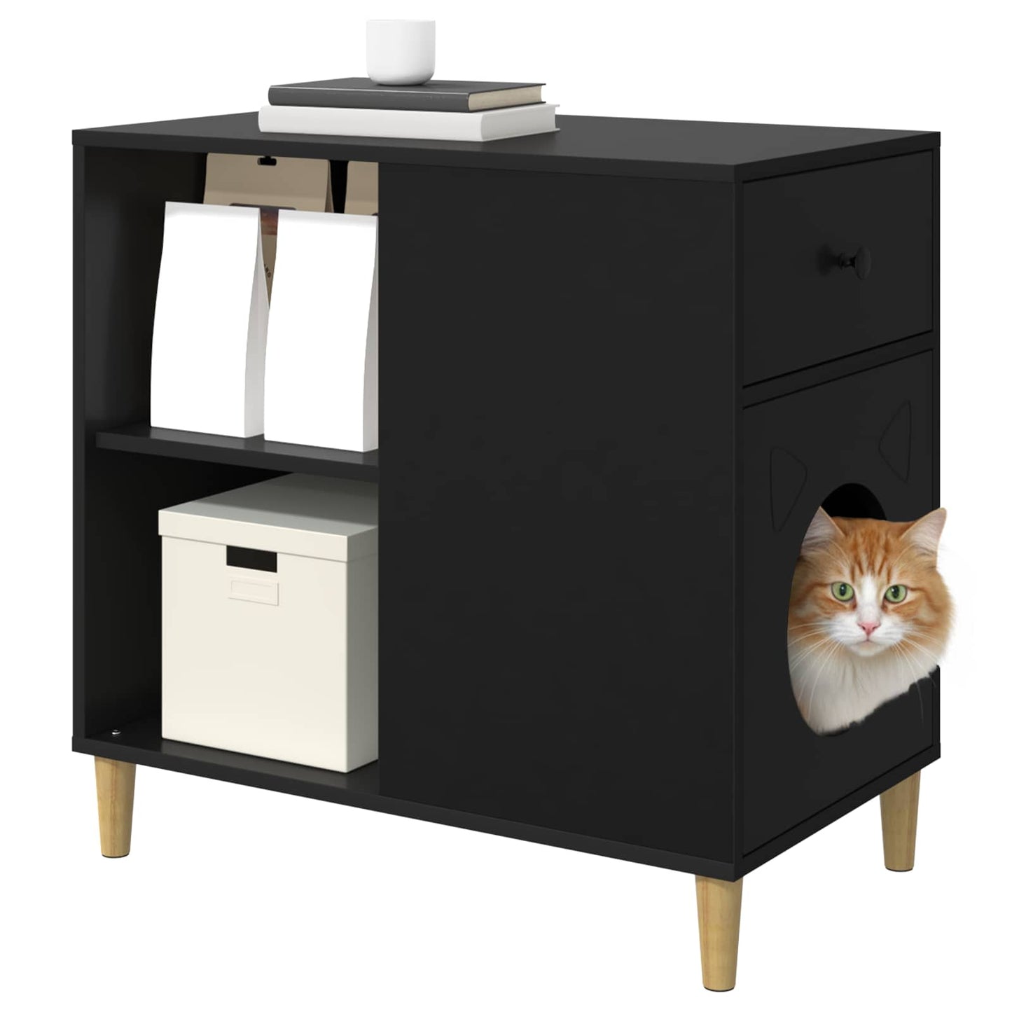 Casa Para Gatos Negro 72 X 42.5 X 70 Cm Madera De Ingeniería_2