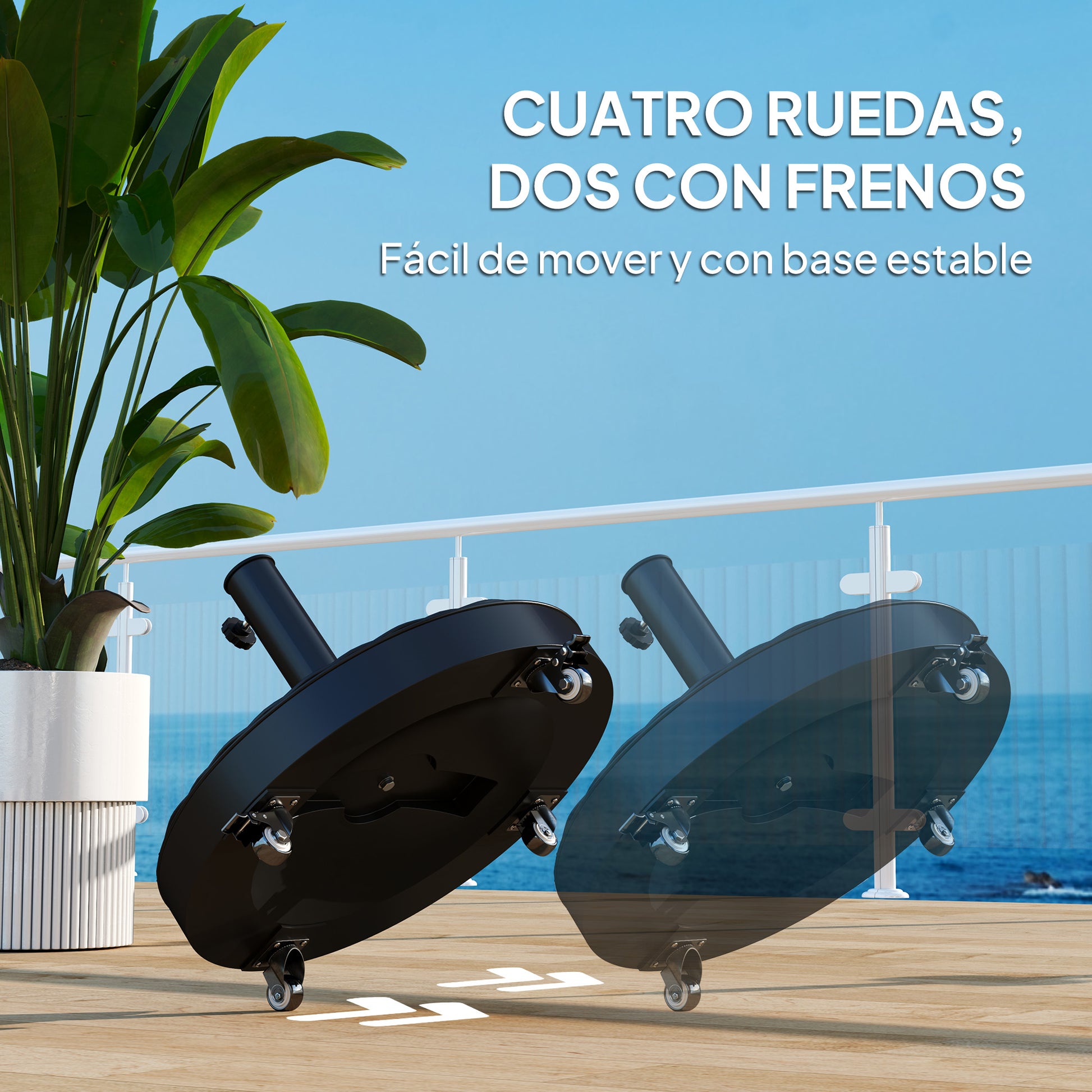 Outsunny Base Para Sombrilla Redonda Con Ruedas Relleno De Cemento Negro_5
