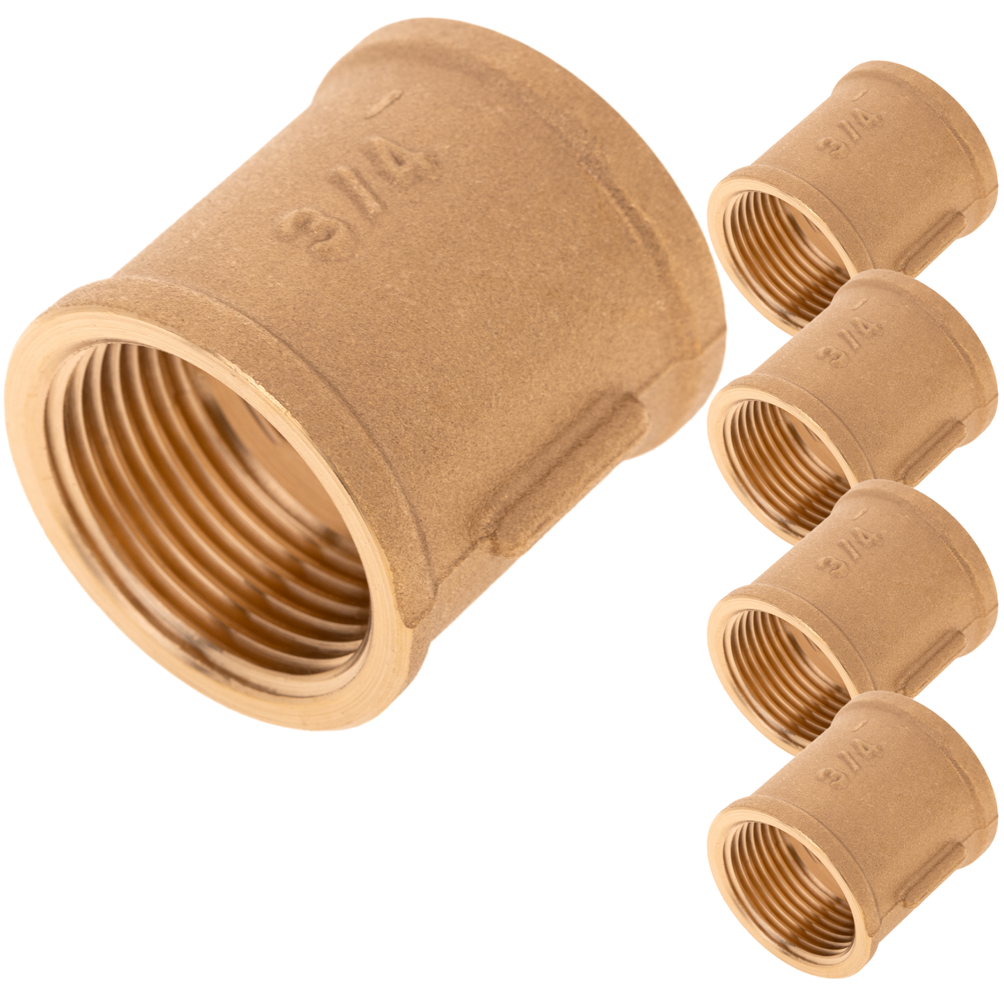 Pack De 5 Unidades Manguito Hembra De Latón Zincado De 3/4“ Para Instalaciones De Agua_0