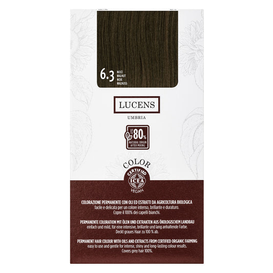 Lucens Umbria - Coloración permanente 6.3 nuez, sin amoniaco, ingredientes naturales, 50 ml_0